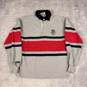Barbarian Rugby Shirt Mens XS Gray Stripped Vtg 90s Rugby Polo St Thomas Aquinas